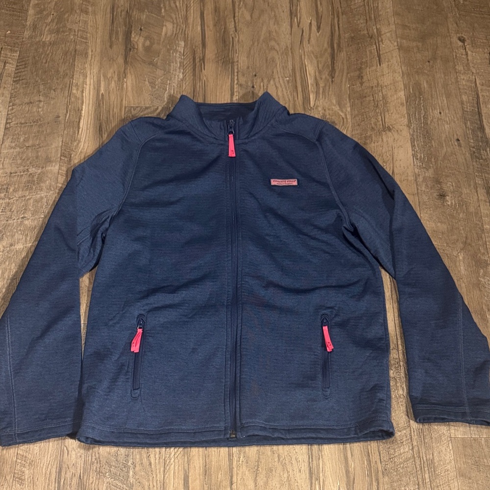 Vineyard Vines Kid’s Girl Navy Zip-up Jacket with Pink Details - Size XL (16)